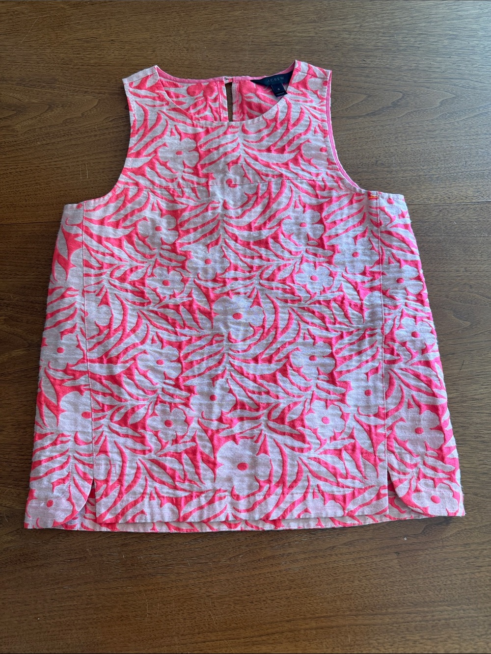 J. Crew Coral Pink Floral Linen-Blend Sleeveless Tank